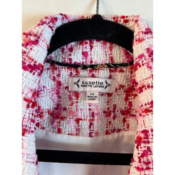 Nanette Lepore Women’s Two Pearl Button Boucle Tweed Blazer Size 14 Pink White - Picture 5 of 7